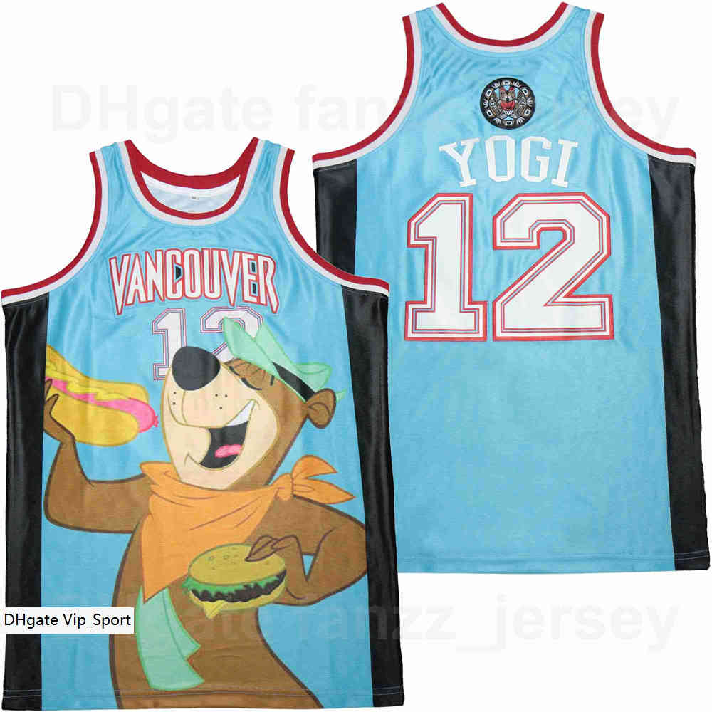 

Men Movie 12 Vancouver Yogi Basketball Jersey Teal Space 90s Hip Hop Team Color Blue Breathable HipHop For Sport Fans Pure Cotton University Good/Top Quality, White