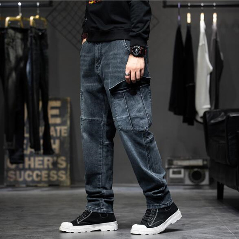 

Man Jeans Men's Trousers Skateboard Men Straight More pocket Jean Clothes Bottoms Long Pants, Blue