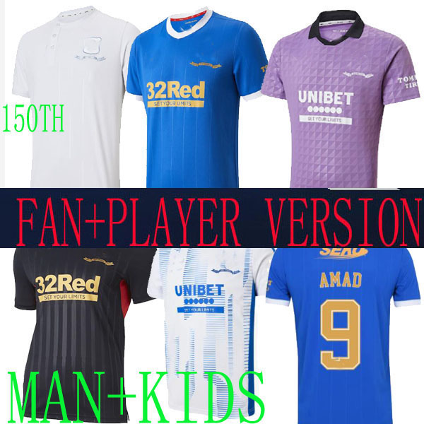 

Rangers 150th Anniversary Soccer Jerseys Glasgow RAMSEY 16 AMAD 9 2022 RETRO SPECIAL Away Black Third CHAMPIONS 55 Men Kids Football Shirt ROOFE MORELOS TAVERNIER i, Home man 1
