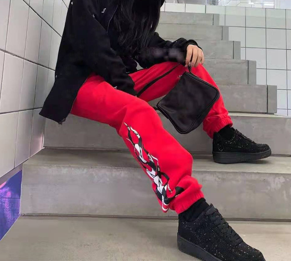 

2021 Net red casual pants salt fried Street trampoline Leggings, White;black