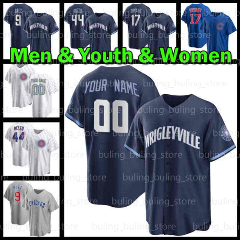 

9 Javier Baez Cub Jersey 44 Anthony Rizzo 12 Kyle Schwarber 17 Kris Bryant 23 Ryne Sandberg David Bote Nico Hoerner Willson Contreras Custom, Blue;black