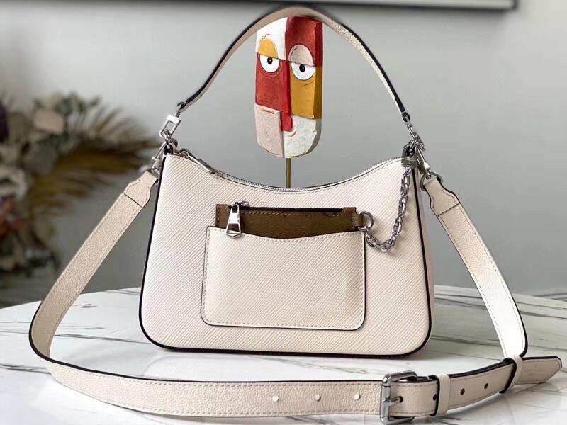 

Realfine Bags 5A M80688 25cm White Quartz Marelle Epi Leather Shoulder Handbags Purse For Women with Dust bag+Box, M80688 25cm 5a white