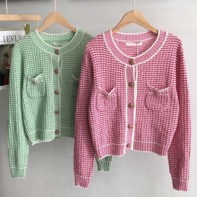

Korean Fashion Sweater Cardigan Spring Women Elegant Long Sleeve Single-Breasted Vintage Casual Knitted Chic Coats Female 210526, Photo color