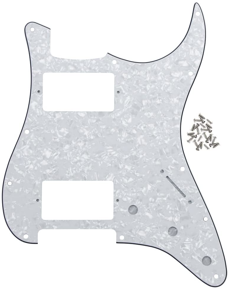 

IKN HH Strat Pickguard Pick Guard Plate w/screws for Standard Strat Modern Style Guitar Part, 4Ply White Pearl