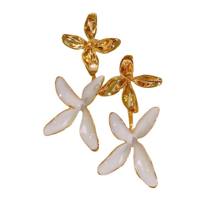 

Stud Niche High-end White Enamel Orchid Pendant Earrings Female Xu Lu With Retro Personality, Golden;silver