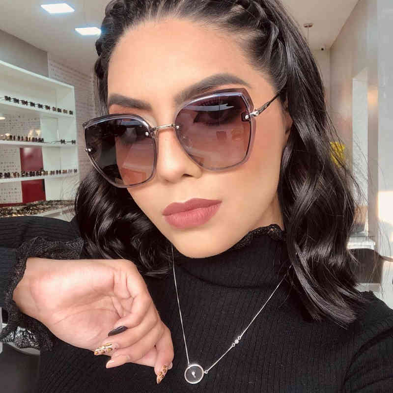 

2021 Fashion Luxury Rimless Sunglasses Women Brand Big Frame Gradient Sun Glasses Female Colorful Shades Oculos Feminino