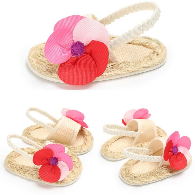 

First Walkers Pudcoco Baby Infant Kids Girl Rattan Sole Crib Toddler Born Flower Shoes, Multi