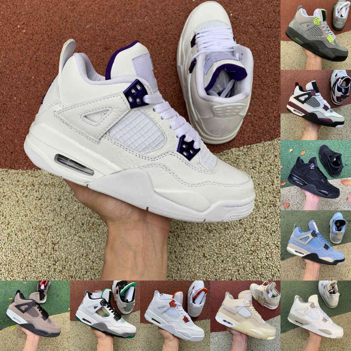 

High quality 4 4s men women basketball shoes University Blue Fire Red White Sail JORDÁN sneakers Metallic Purple Black Cat TAUPE HAZE Cactus, 20