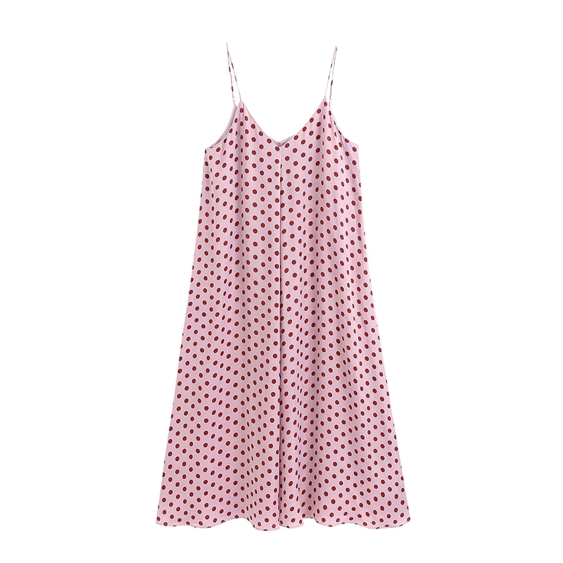 

Women Sweet Fashion Polka Dot Midi Dress Vintage V Neck Backless Adjustable Straps Dresses Chic Vestidos Mujer 210520, As picture