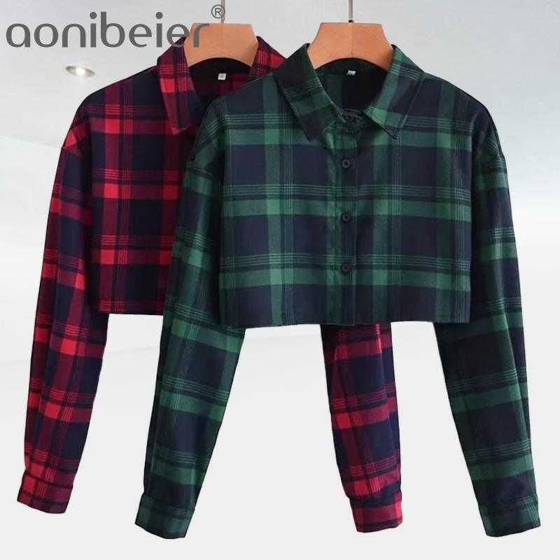 

Vintage College Style Women Red Green Jacket Female Uniform Coat Femme Urban Outfits Top Chic Short Plaid Shirts 210604
