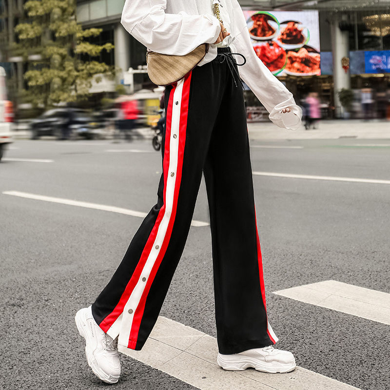 

Heydress spring Women Split Wide Leg Pant Elastic High Waist Side Stripe Long Trouser Spring Casual Clothing 210426, Purple