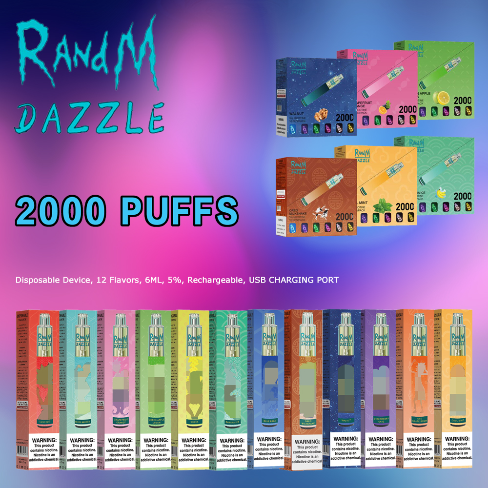 

RandM Original E Cigarette Electronic Atomizer Built-in Battery rechargeable 2000 Puffs Vape Smok Pen Vaporizer E-cigarette Variety Flavors