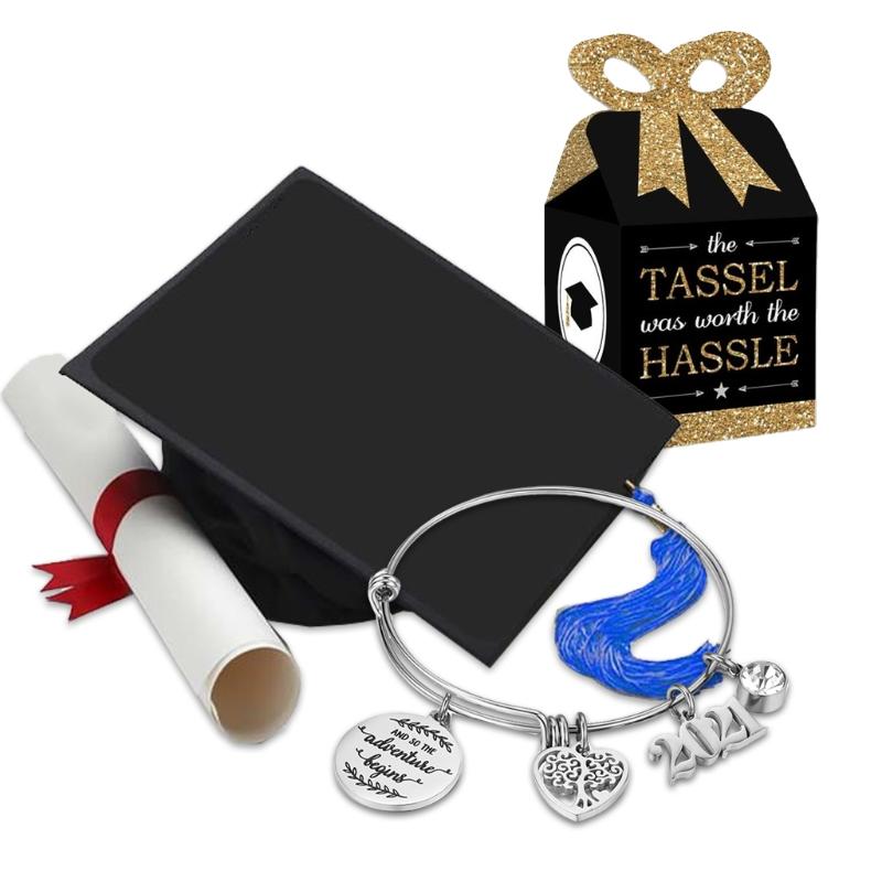 

Charm Bracelets 2021 Graduation Gifts Stainless Steel College High School Inspirational Pendant Bracelet Adjustable Bangle Jewelry, Golden;silver