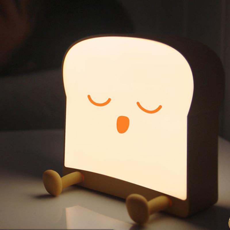 

Night Lights Cute Light Cartoon Toast Bread Led Lamp Mobile Phone Holder Bedroom Bedside Silicone USB Atmosphere Birthday Gifts