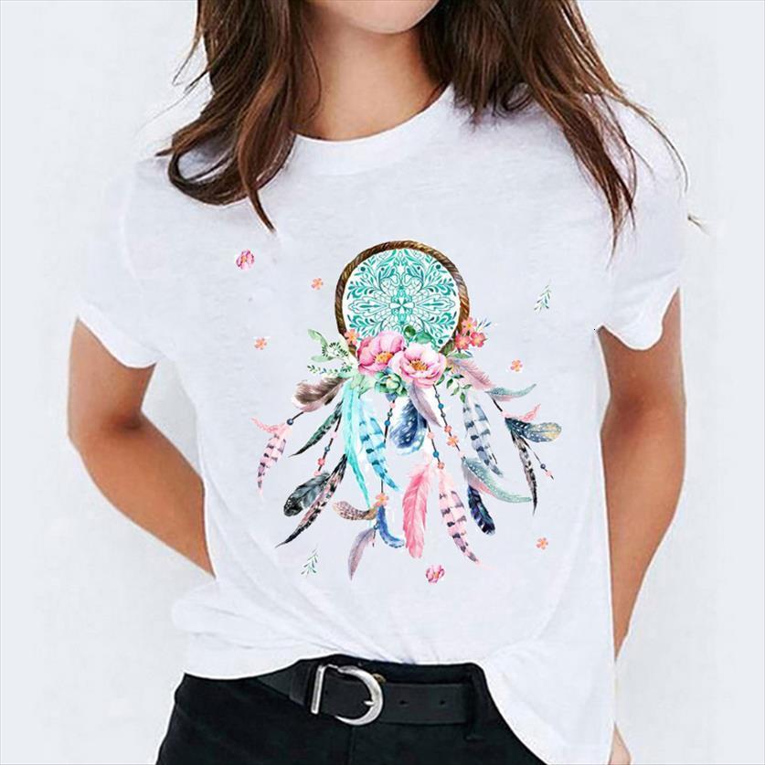 

printing dream web vintage feather womens t shirt flower 90s print lady graphic ladies female tee, White