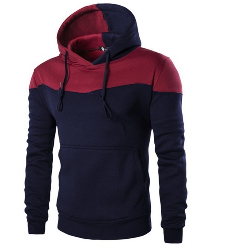 

Hot selling sweater fashion men's simple color matching Hooded Sweater tether Pullover coat, Black