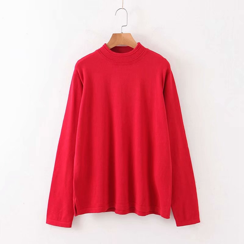 

Autumn Casual Stand Collar Sweater Women Long Sleeve Pullover Knitwear Female Jumpers Preppy Style XZ2562 210525, Red