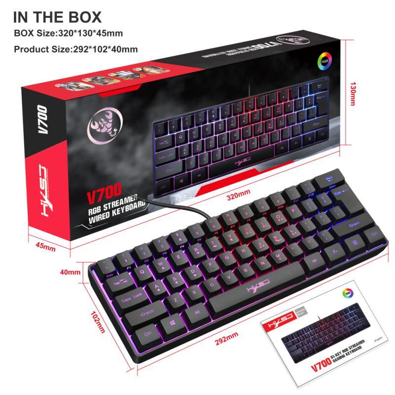 

Keyboards Wired Gaming Keyboard Adjustable RGB Multiple Shortcut 61 Keys Keypad USB Backlight For PC Gamers Drop Black