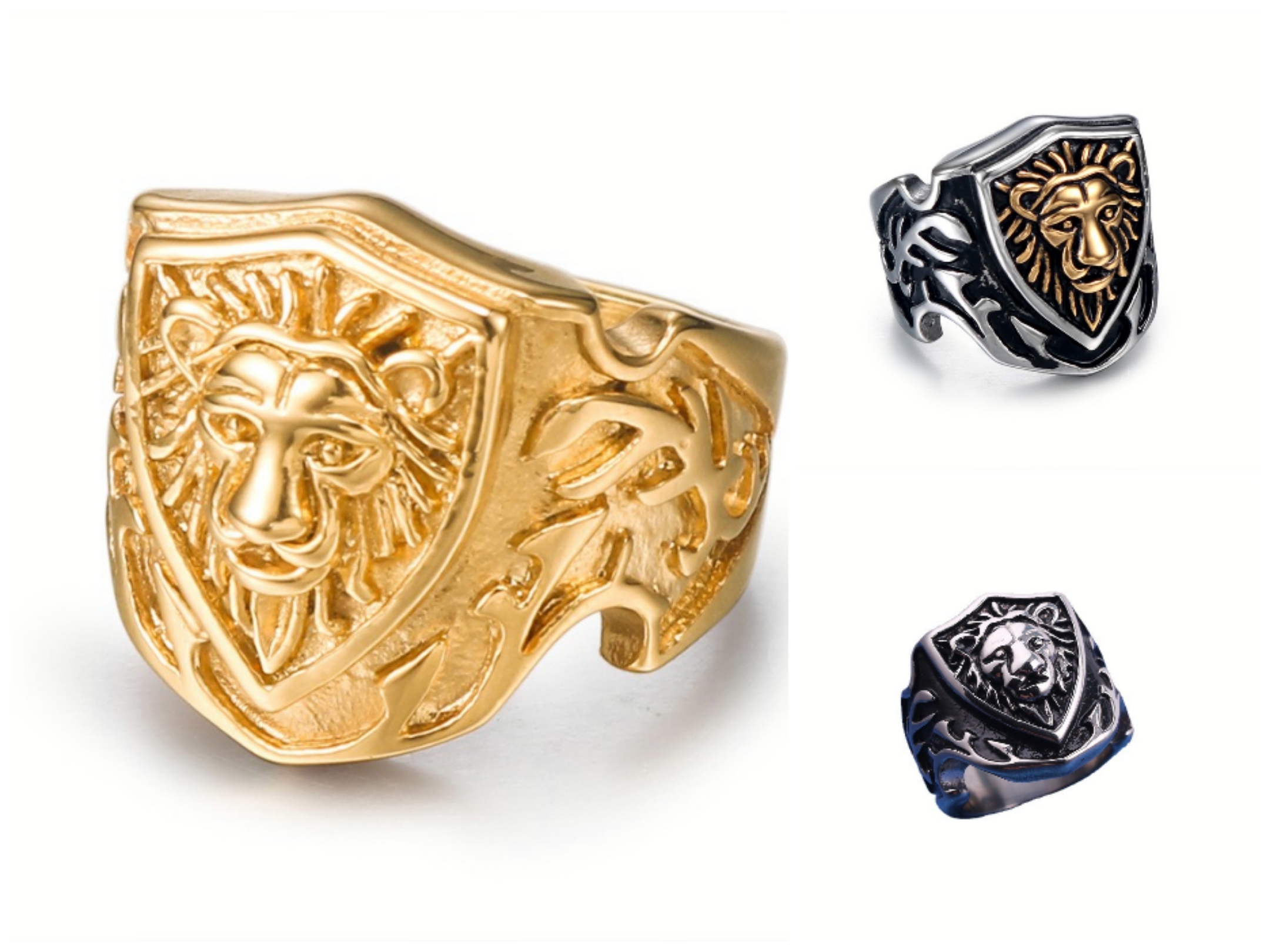 punk ring Personality Men's Fashion Rock Ring stainless steel Lion Carved Signet Jewelry Size 7-14