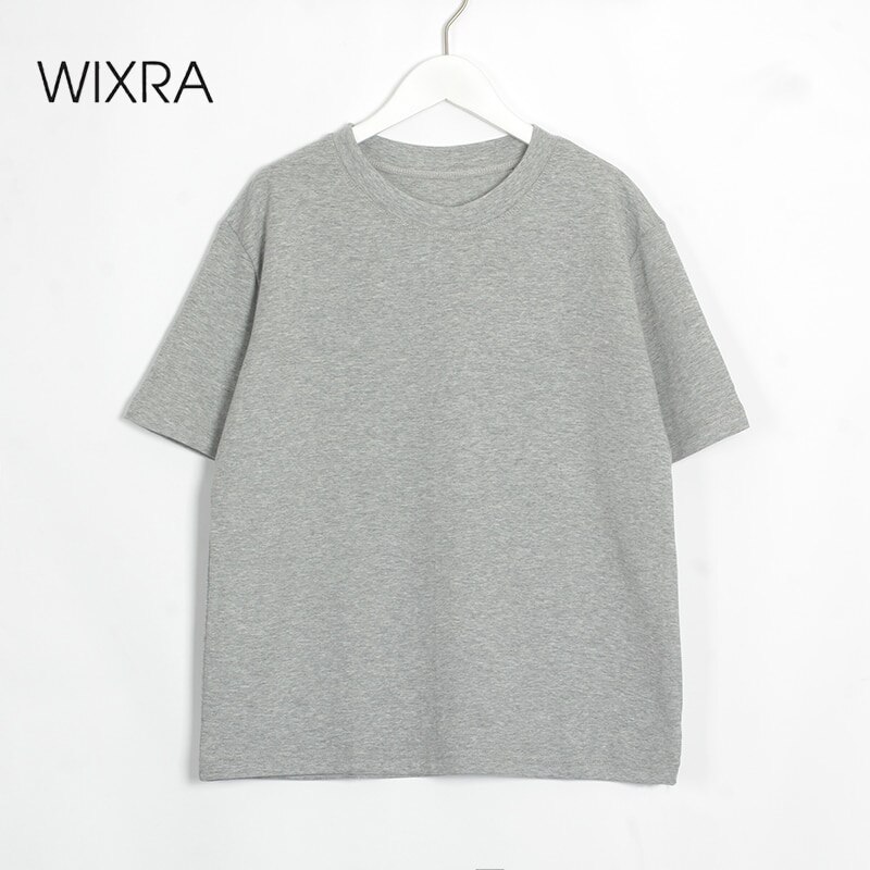 

Wixra 2021 Spring Summer Solid T Shirts Womens All Base Match O Neck Short Sleeve Femme Loose Tee Tops, Black