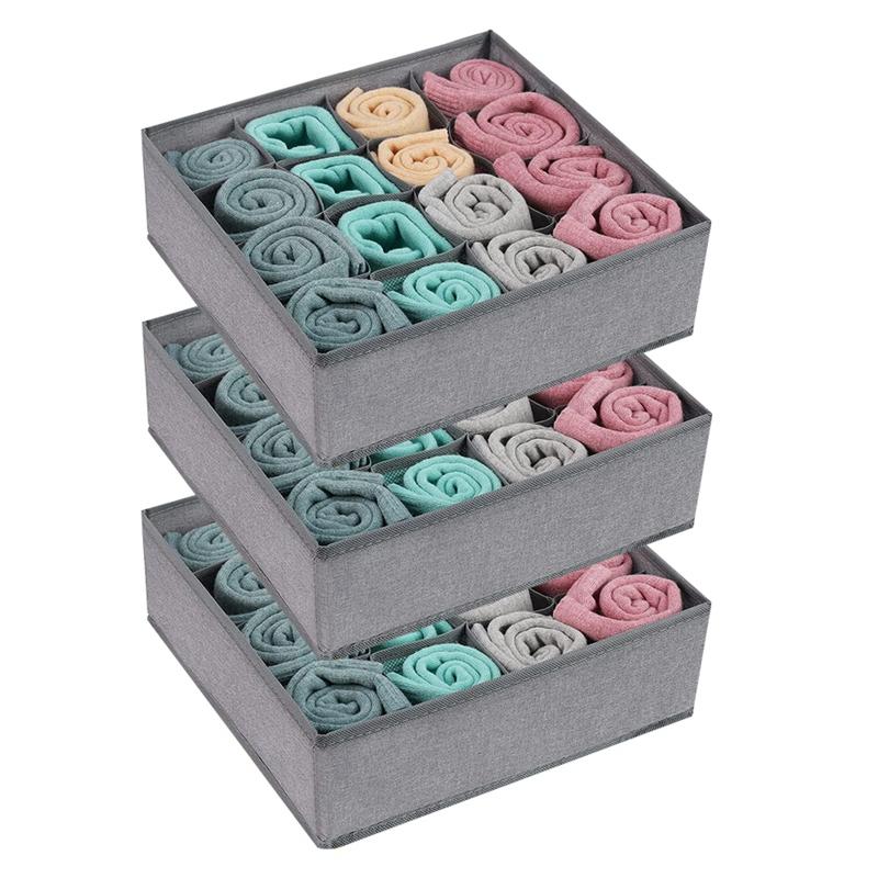 

Clothing & Wardrobe Storage 3 Pack Socks Underwear Drawer Organizer Divider, 16 Cell Collapsible Cabinet Closet Boxes