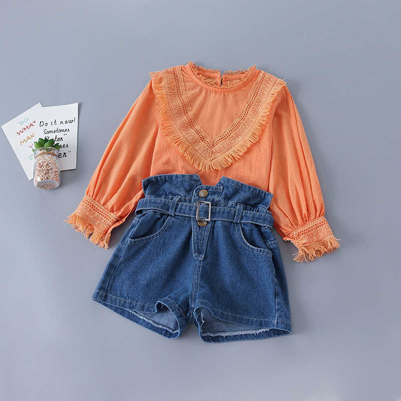 

2-7 years high quality spring girl clothing set fashion casual shirt + pant kid children girls 210615, Orange