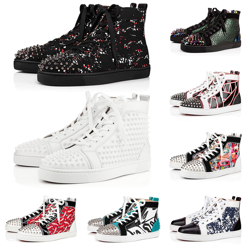 

Top Fashion Red Bottoms Running Shoes For Mens Women Size 13 Black White Graffiti Genuine Leather Suede Party Lovers Louboutin Trainers Snea, White;red