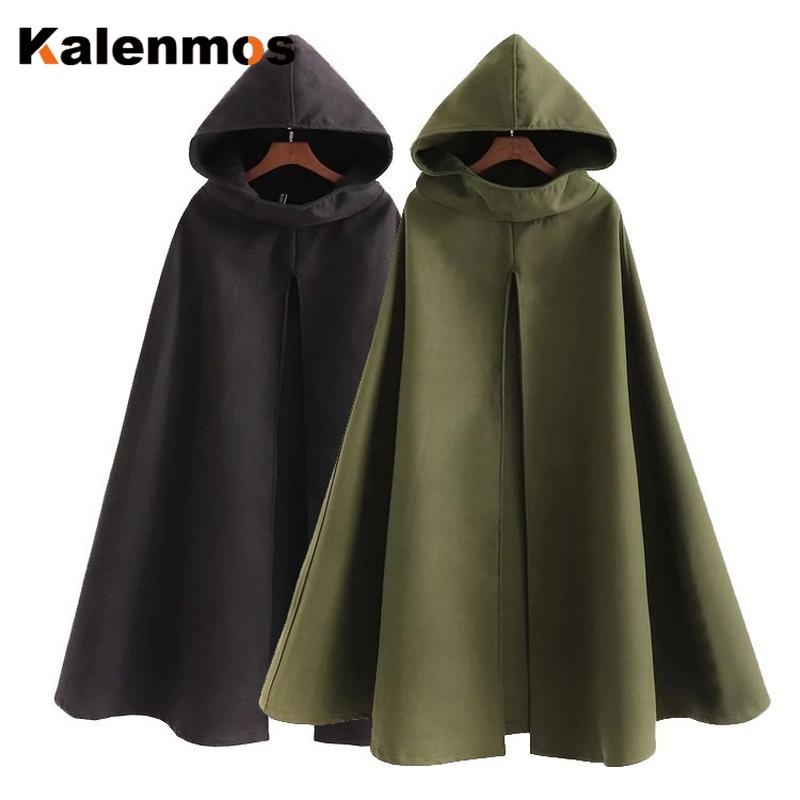 

Gothic Cloak Women Medieval Hooded Coat Vintage Cape Long Trench Halloween Cosplay Costume Overcoat Clothing Women' Wool & Blends, Black