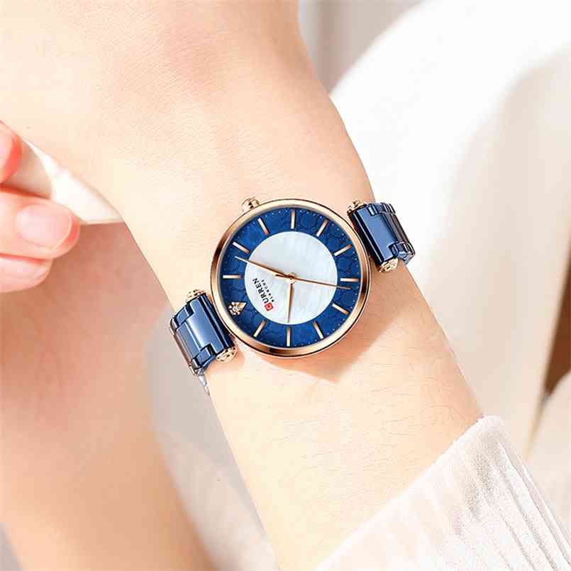 

Curren Women Luxury Brand Watch Diamond Blue Waterproof Dress Female Wristwatches Relogio Feminino 210707, Rose blue