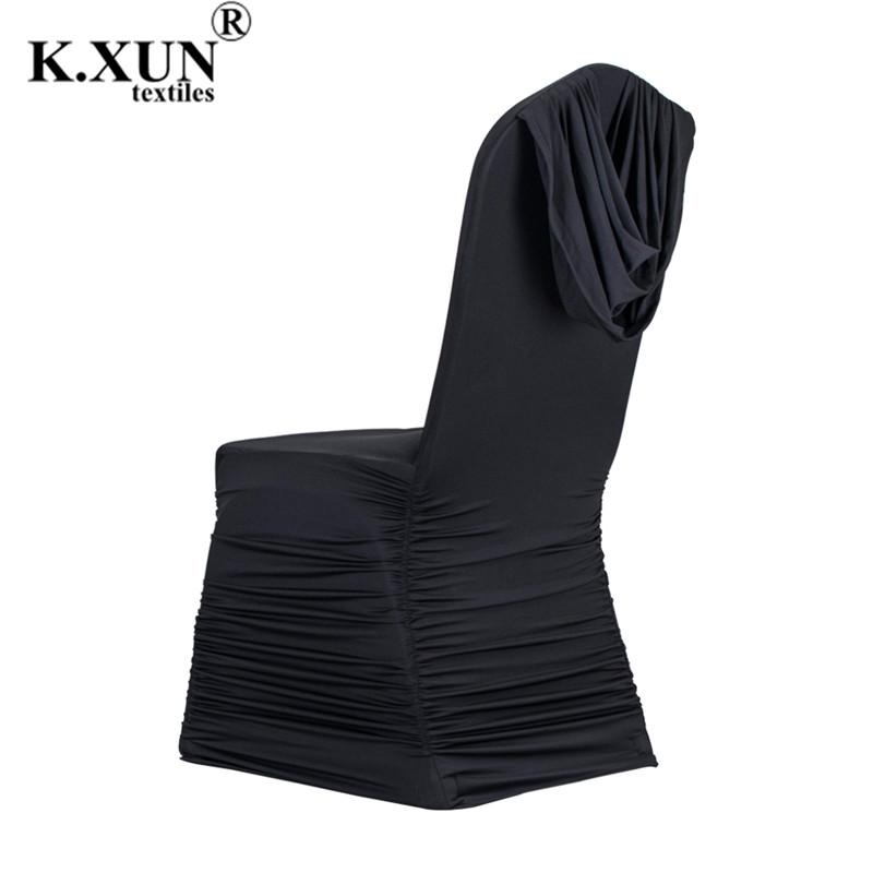 

Chair Covers Black Color Ruffled Spandex Cover With Top Swag Lycra Stretch For Banquet Wedding Event Decoration