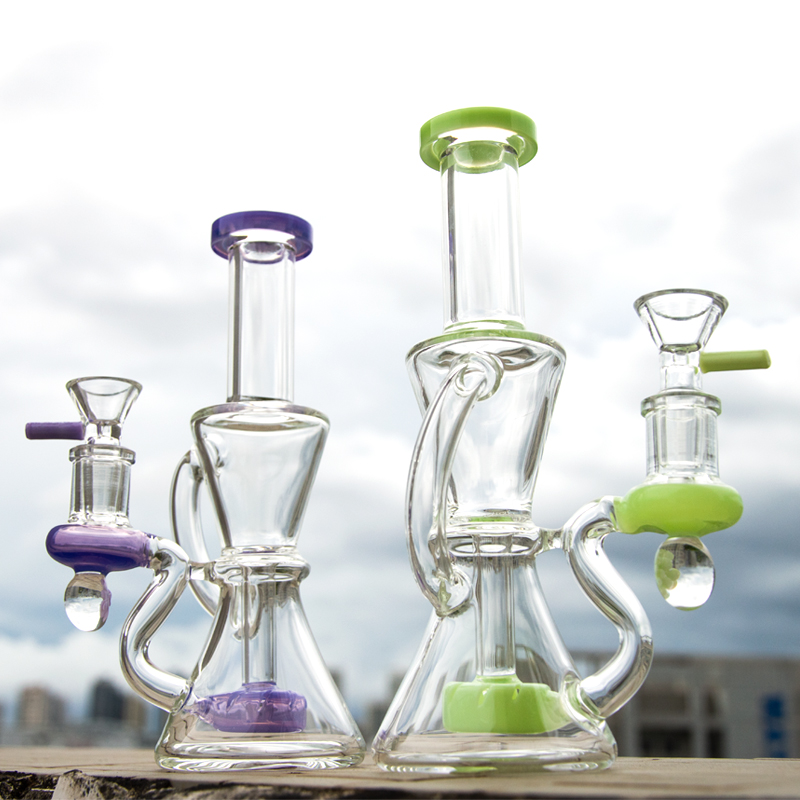 

7.8 Inch Hookahs Green Purple Heady Glass Bongs Recycler Showerhead Percolator Oil Dab Rigs Unique Klein Water Pipes 14mm Female Joint With Bowl