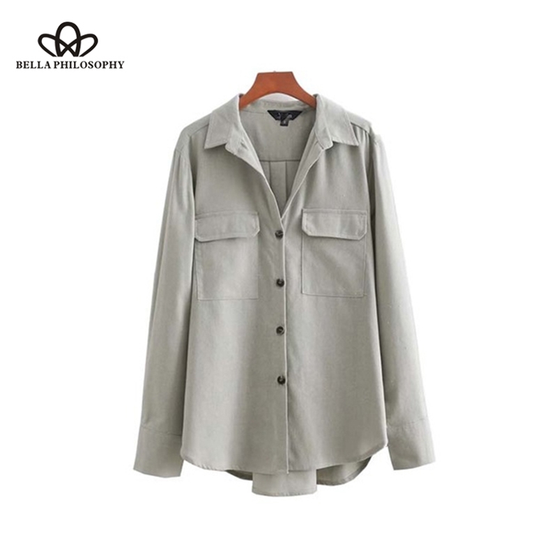 

elegant loose linen blouses long sleeve turn down collar women shirts ladies office wear irregular tops 210519, As picture