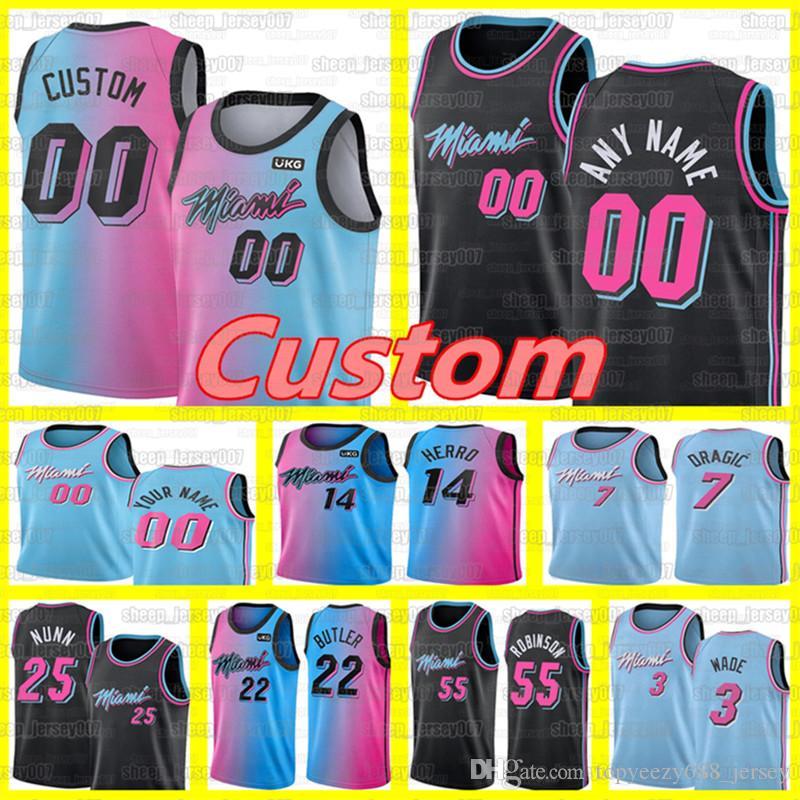 

Custom Meyers 0 Leonard Miami Heat Basketball Jerseys Precious 5 Achiuwa Kelly 9 Olynyk 13 Adebayo Basketball 55 Robinson Jerseys, Black;red