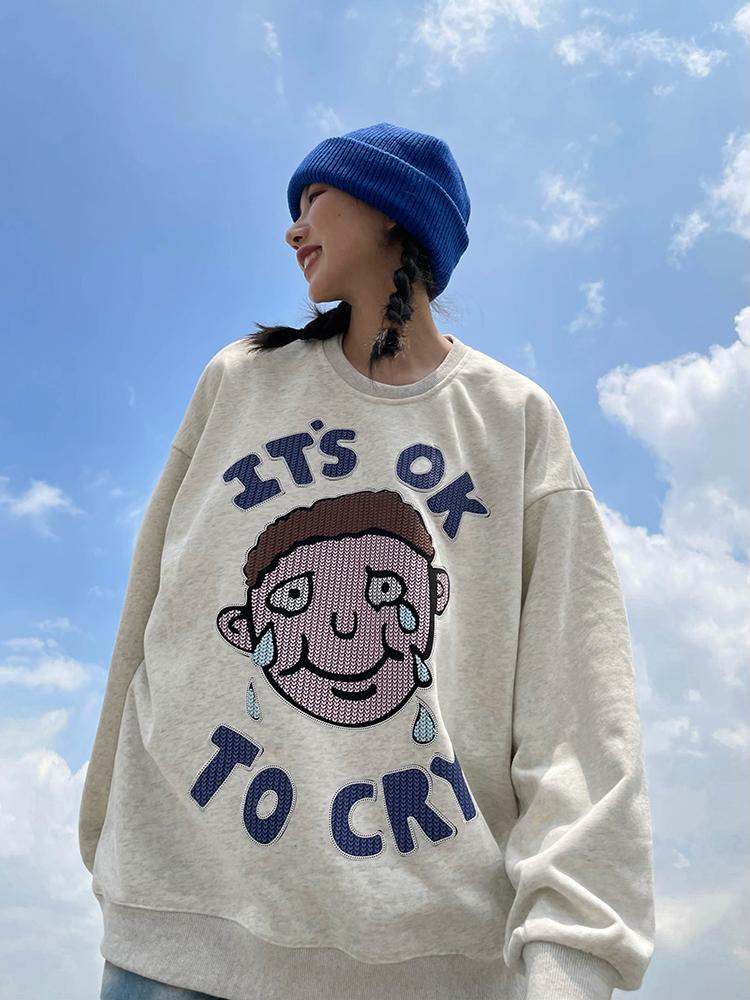 

Women's Hoodies & Sweatshirts Fashion Japanese Cartoon Letter Print O Neck Autumn Men And Women Retro Terry Oversize Streetwear Harajuku Swe, Gray