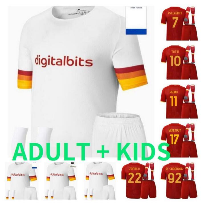 

2021 2022 SHOMURODOV Abraham ROMA Soccer Jerseys ZANIOLO DZEKO PASTORE TOTTI KLUIVERT 21 22 Football Shirt Men Kids kit +Socks, Black;yellow