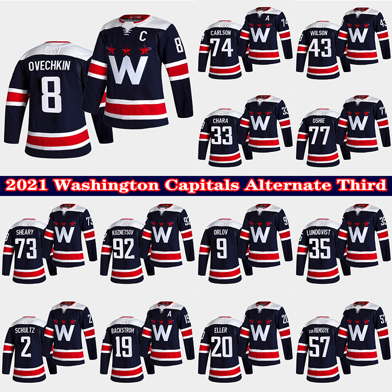 

Washington Capitals 2020-21 Alternate Third Navy Jersey 8 Alex Ovechkin Henrik Lundqvist Nickla Backstrom Zdeno Chara Tom Wilson John Carlson, Black;red