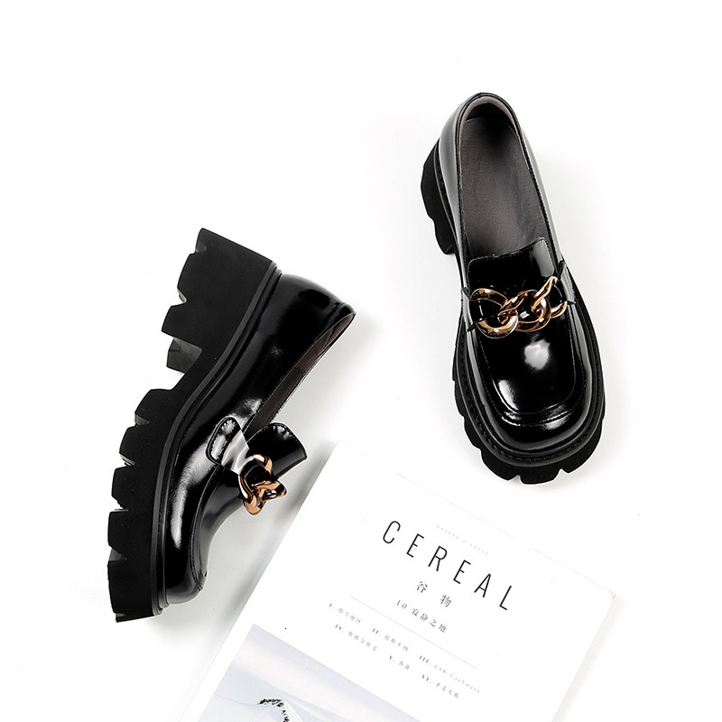 

Dress Shoes Mordoan women's Saro platform shoes, cowhide square toe chain decoration, autumn, K4UC, Black