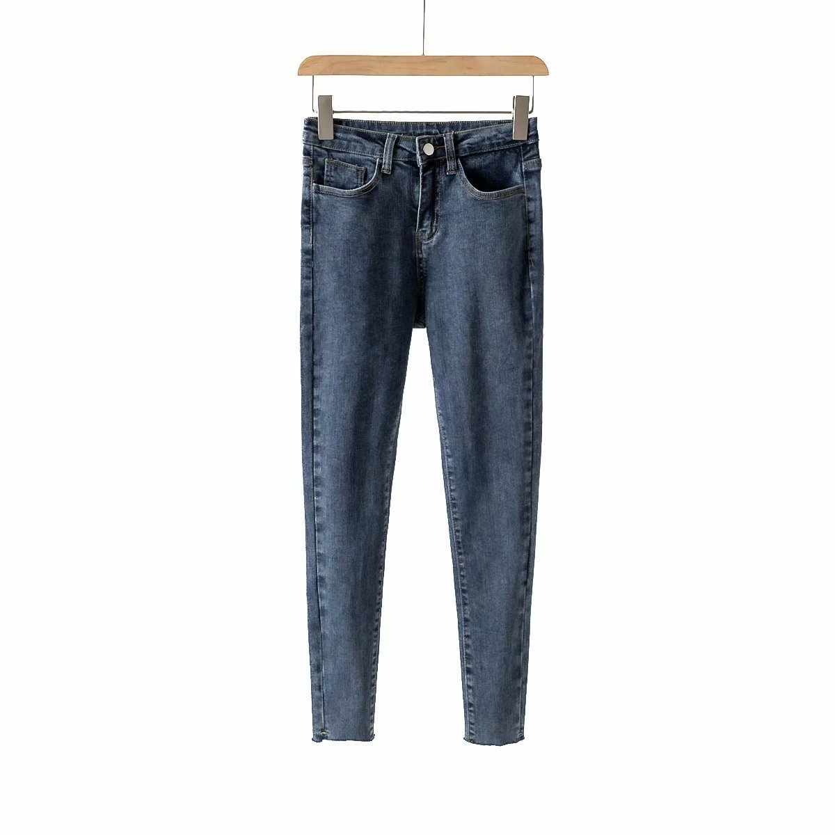 

jeans m2071 - korean women's clothing 2021 spring and autumn high waist slim stretch flannel leggings, Blue