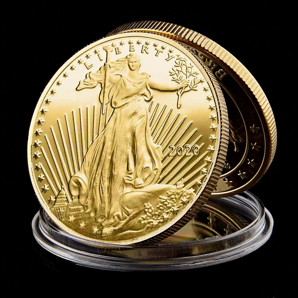 

20pcs Non Magnetic 999 Fine Memorial US Eagle Craft Status Of American Liberty In God We Trust Gold Plated Souvenir Coin