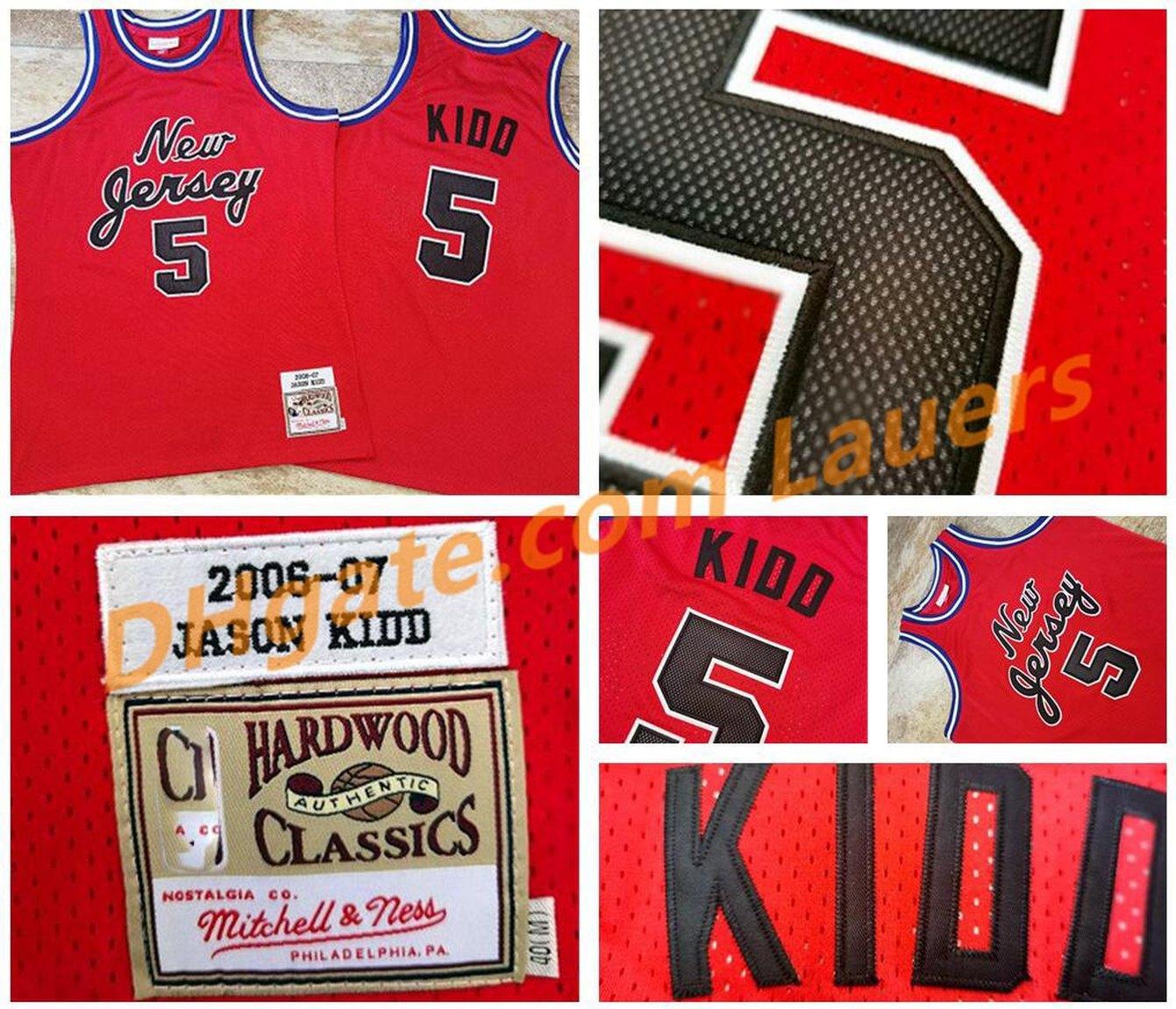 

Vintage Men New Kidd Brooklyn Nets WHC Jersey 5 Jason Kidd Mitchell & Ness Red Hardwood Classics Basketball Jerseys, Black;red