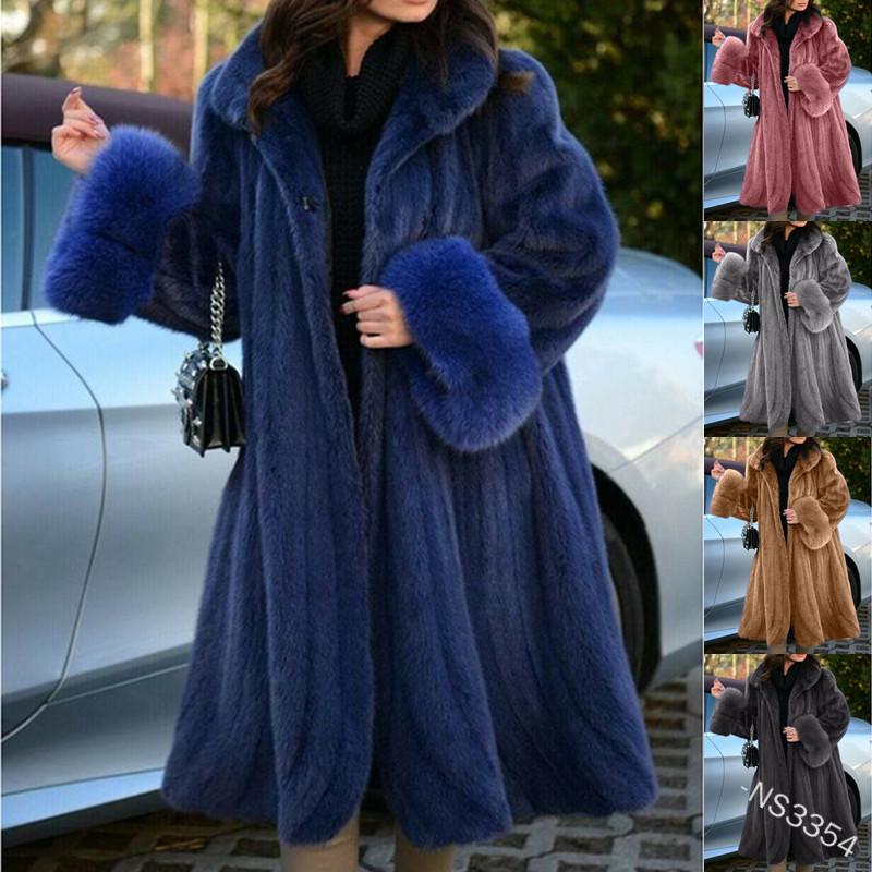 

Women' Fur & Faux Lugentolo Coat Women Fashion Lapel Panel Thick Warm Plus Size Loose Winter Caot, Blue