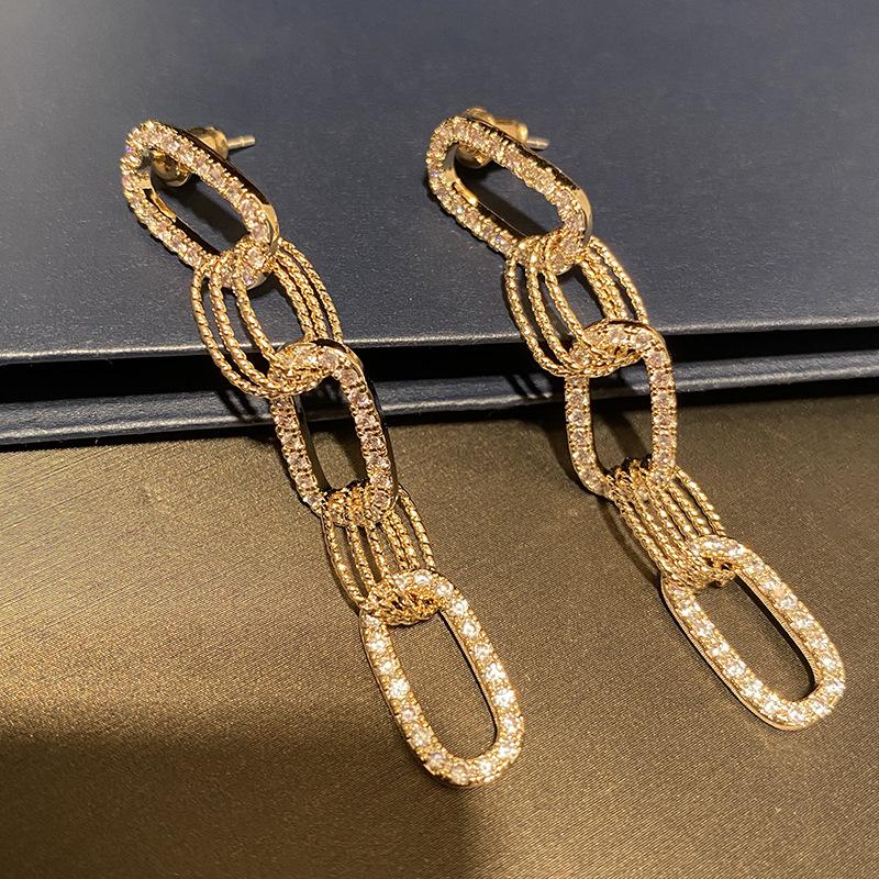 

Dangle & Chandelier Long Oval Crystla Cz Stone Pendant Drop Earrings Luxury Gold Color Earings For Women