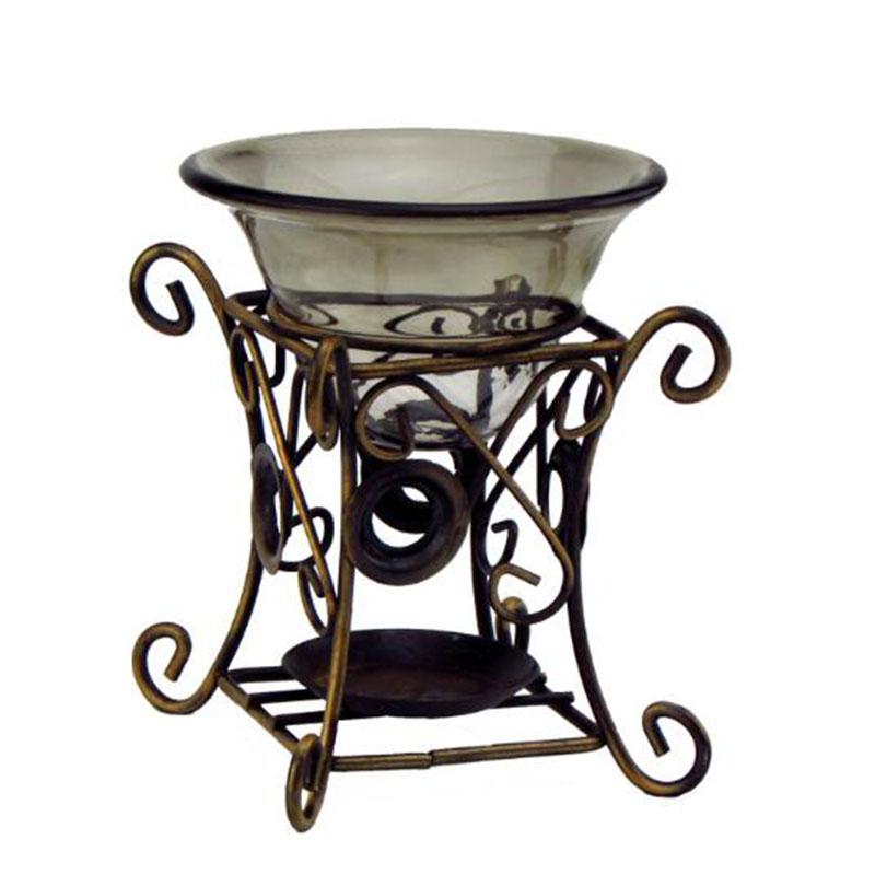 

Fragrance Lamps Retro Iron Rack Aroma Burner With Glass Essential Oil Furnance Indoor Living Room Scented Ctafts Art Home Decor