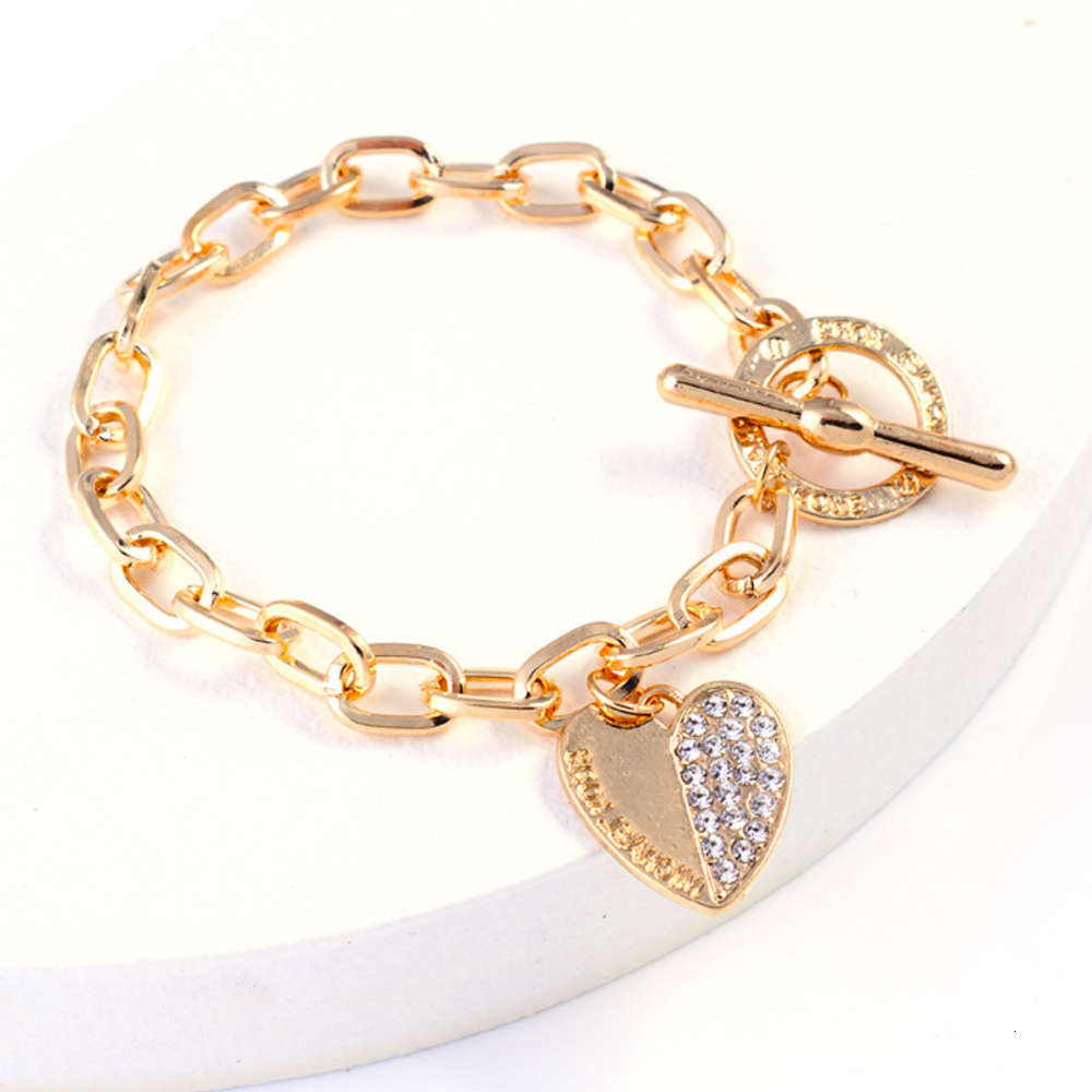 

Hand catenary selling diamond heart-shaped bracelet with exaggerated alloy t-button geometric love hand ornament, Black