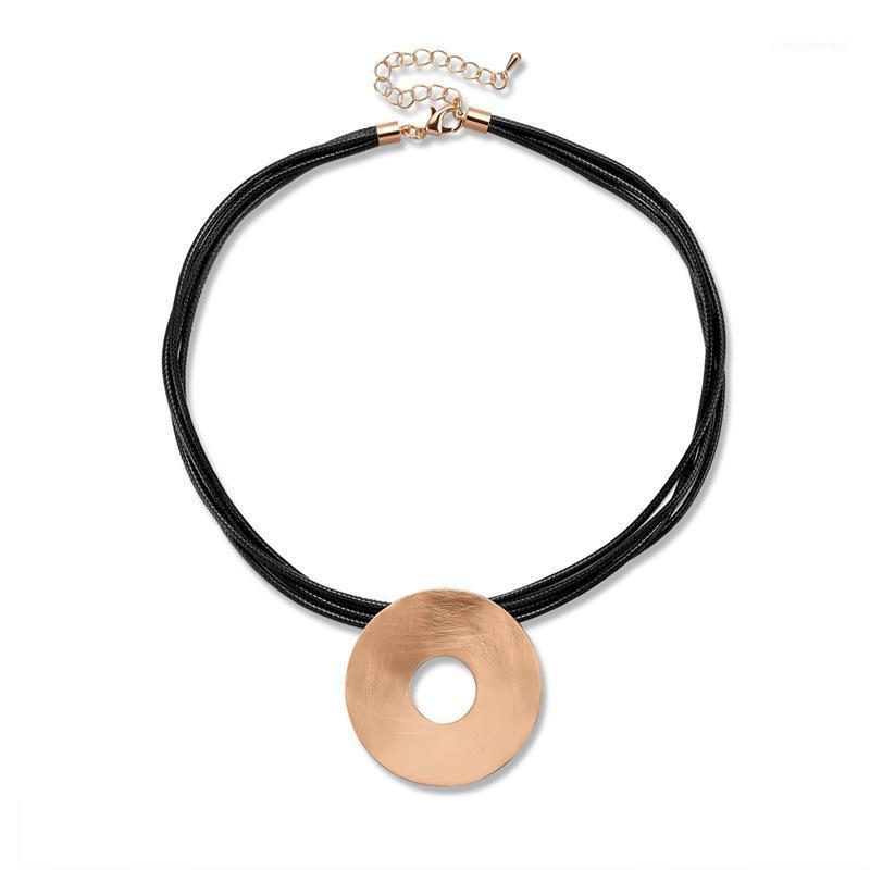 

Women Big Round Choker Pendant Leather Rope Necklace Geometric For Trendy Neckalce&Pendants Gift Chains