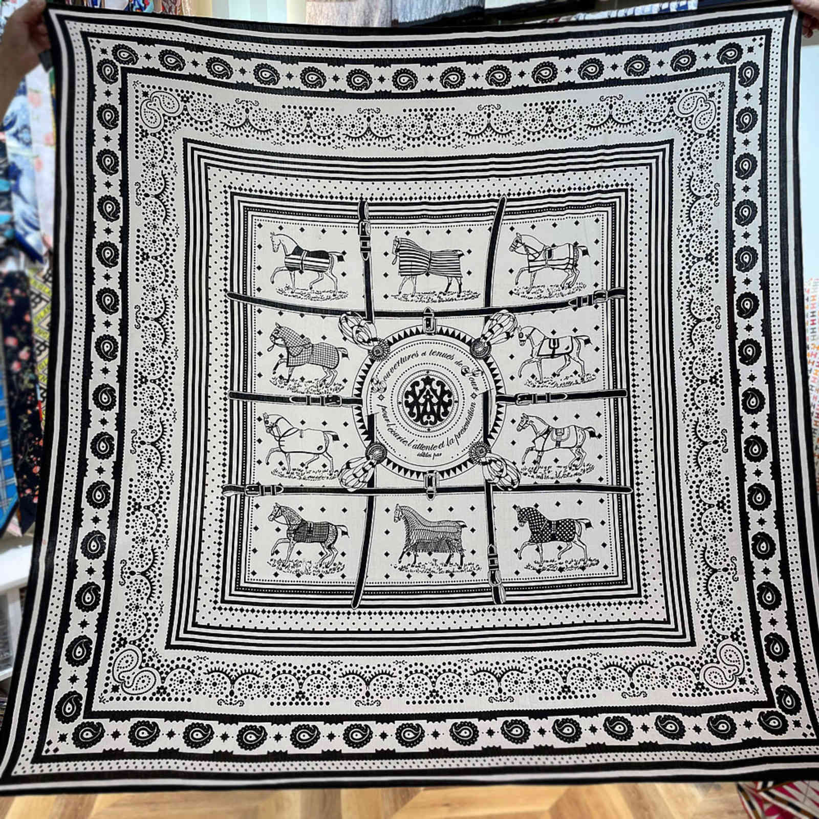 

Design Shijuntu Beige Velvet Large Square Scarf fashion autumn and warm Silk Wool Shawl female scarf