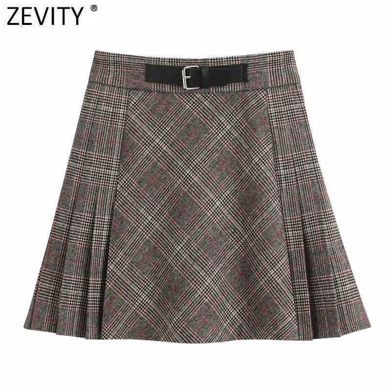 

Zevity Women Vintage Checked Plaid Print Pleated Mini Skirt Faldas Mujer Office Lady Chic Side Zipper Woolen Vestido QUN723 210603, As pic qun723bb