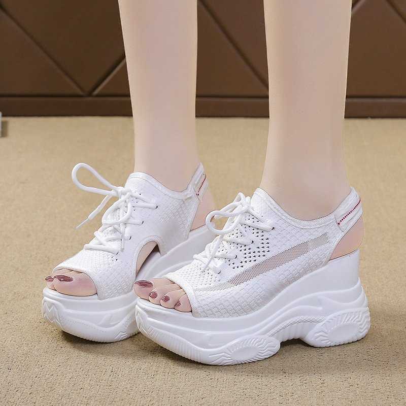 

2021 Summer Women Platform Sandals Fashion White 8 cm Increasing Thick Sole Casual Shoes Female Y0721, Black