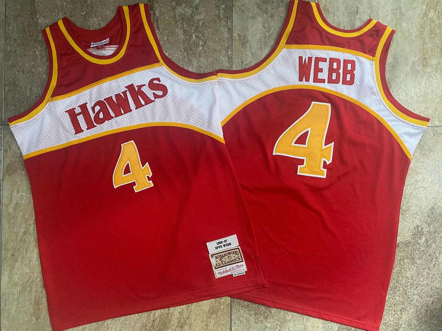 

Men\rAtlanta\rHawks Spud Webb Exquisite embroidered basketball jersey, precision stitched embroidered basketball jersey, Black;red