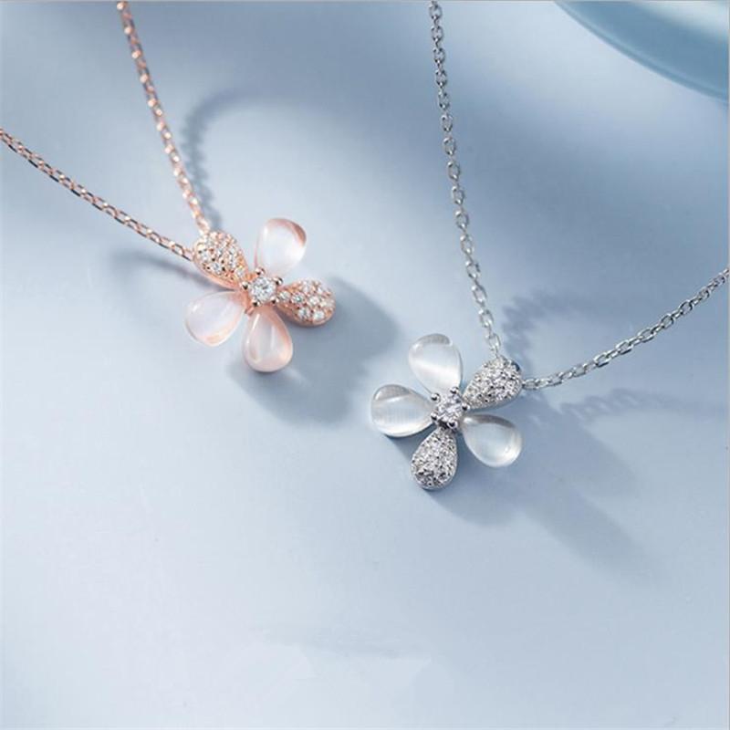 

Pendant Necklaces Fashion Lady Silver Plated Necklace Girl Jewelry Trendy Rose Gold Flower Female Clavicle Accessories